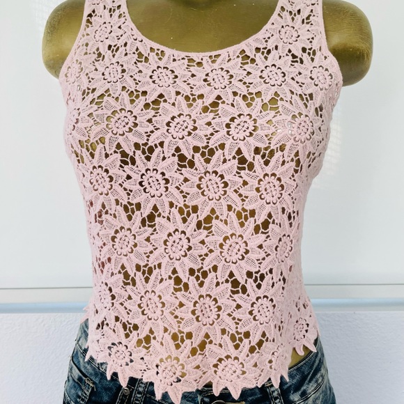 NELLA FANTASIA Pastel Pink Cutwork LACE CAMI Style TOP S/M - Picture 8 of 11
